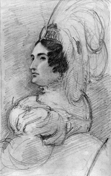 Pencil drawing of Queen Caroline.