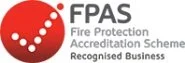 Fire Protection Accreditation Scheme (FPAS) logo with red circle and white dots