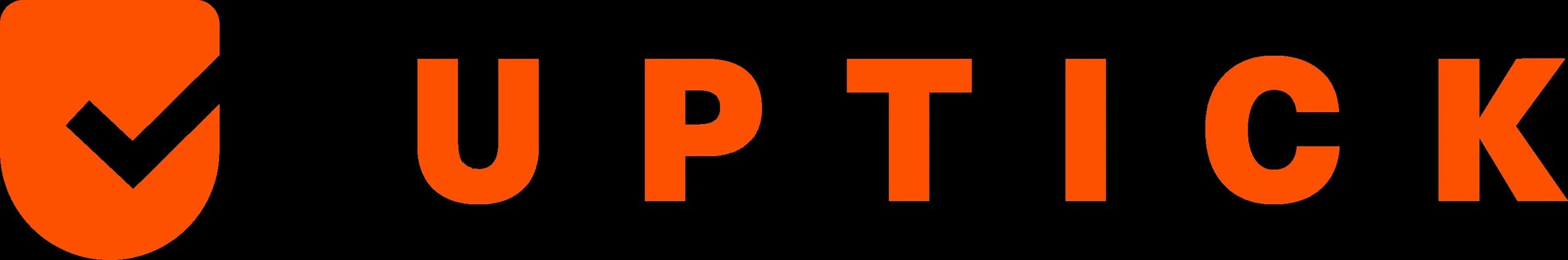 The logo of a company called UpTick, featuring a stylized orange check mark inside an orange circle, with the company name in bold orange letters.