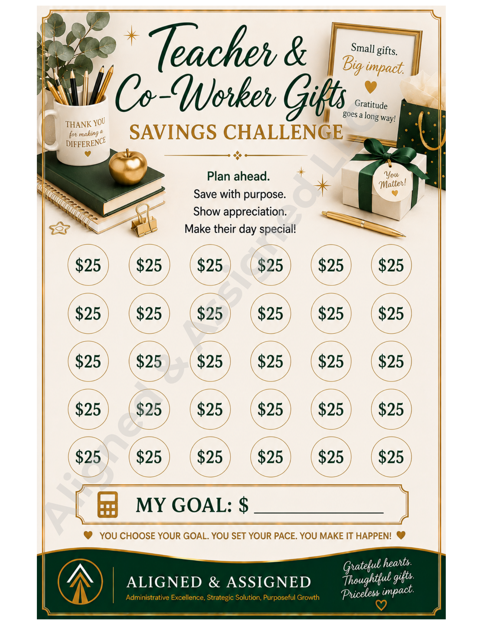 Teacher/Co Worker Gift- Savings Challenge
