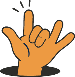 A hand making the shaka sign with the thumb and pinky finger extended and the other fingers folded down