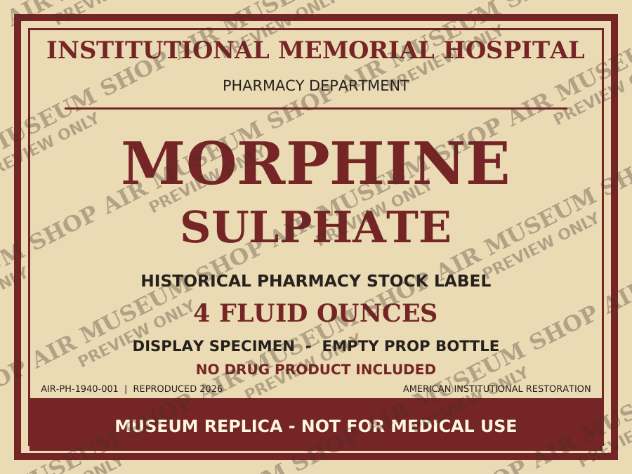 1940s Morphine Sulphate Replica Label — 4 oz. Pharmacy Bottle