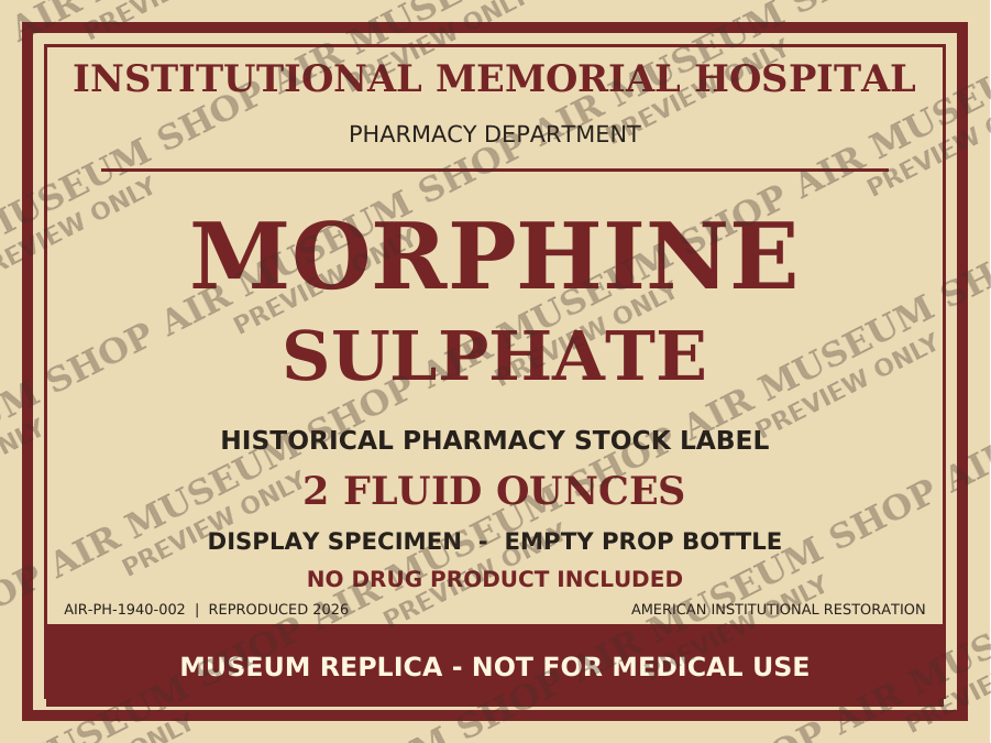 1940s Morphine Sulphate Replica Label — 2 oz. Pharmacy Bottle