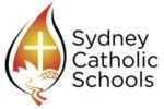 Sydney Catholic Schools logo with a cross, flame, and shield design.