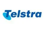 Telstra logo with blue text on a white background