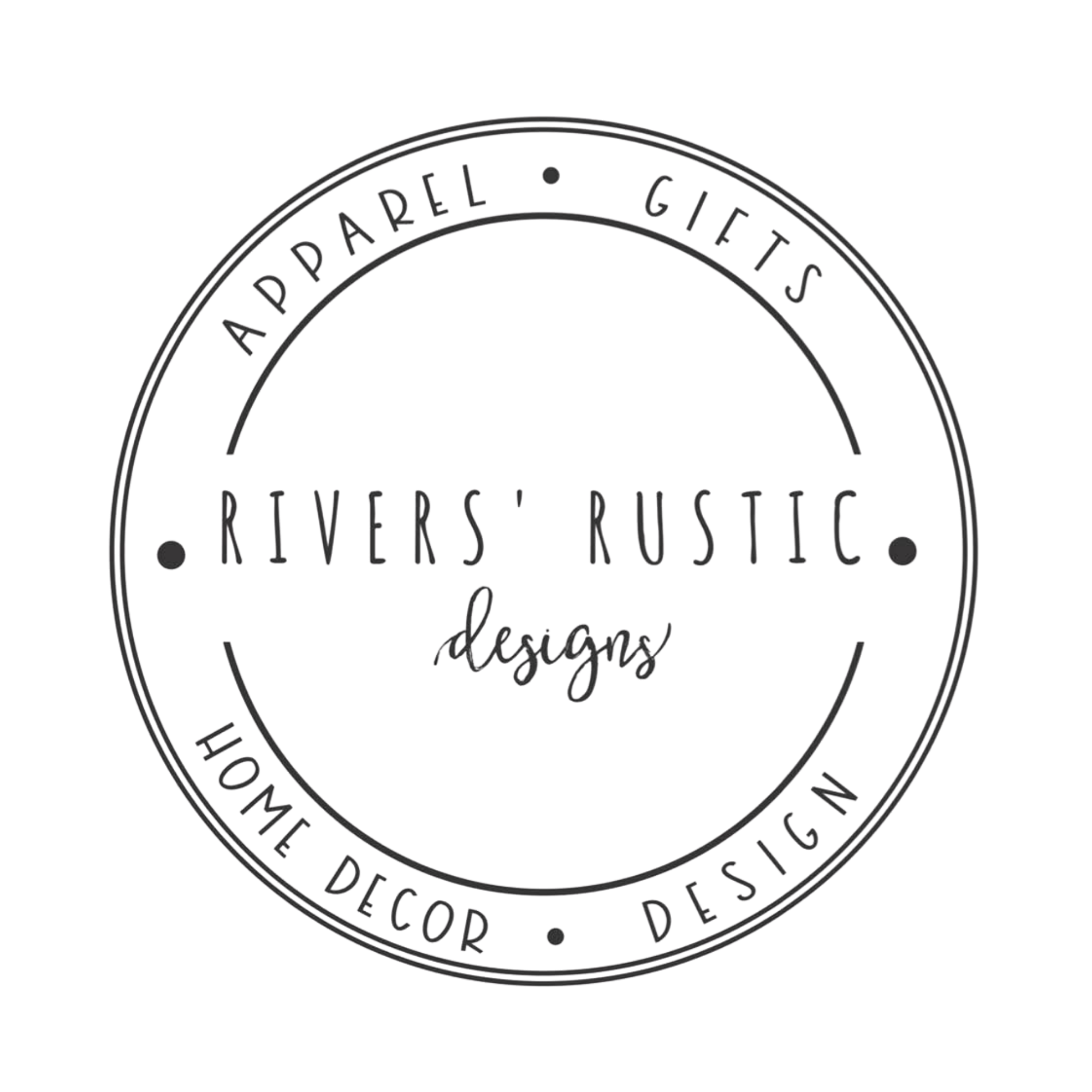 Black and white round logo with the text 'Apple Pearl GIFT'S RIVERS' printed around the circle.
