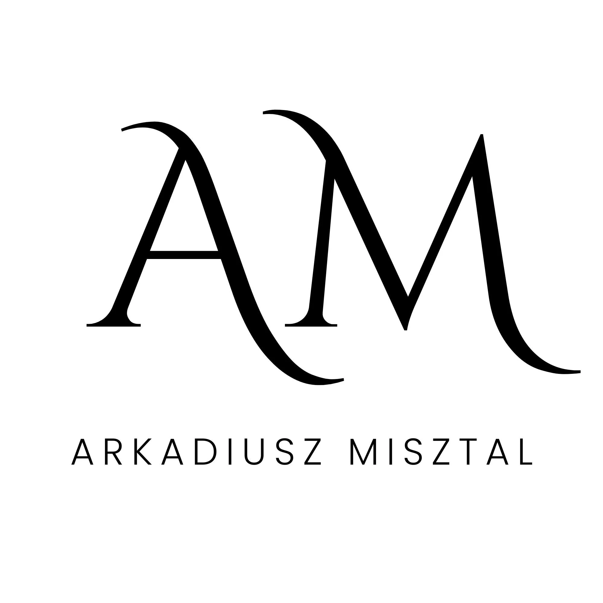Black text in different font styles and sizes, displaying the words "ARKADIUSZ MISTAL" in the center on a white background.