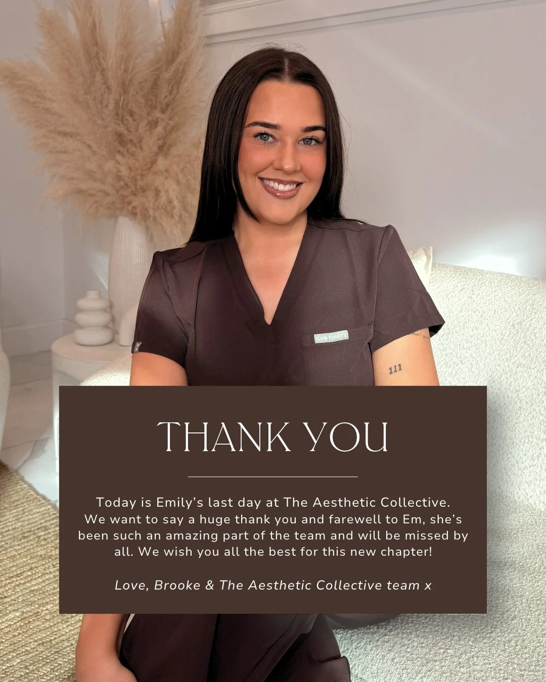 Today we bid our beautiful Em farewell! 👋🏼⁠
⁠
We are sad to see her leave us, but so grateful for her amazing work over the past few years at The Aesthetic Collective! ⁠
⁠
Wishing you all of the best for your new chapter!⁠
⁠
Feel free to leave your