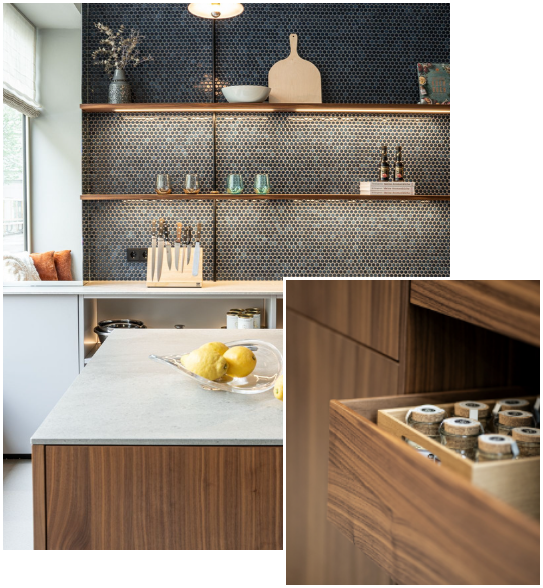 Kitchen displays inside the finished Old Bank Kitchens showroom