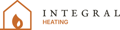 Logo for Integral Heating, featuring a house outline with a flame inside.