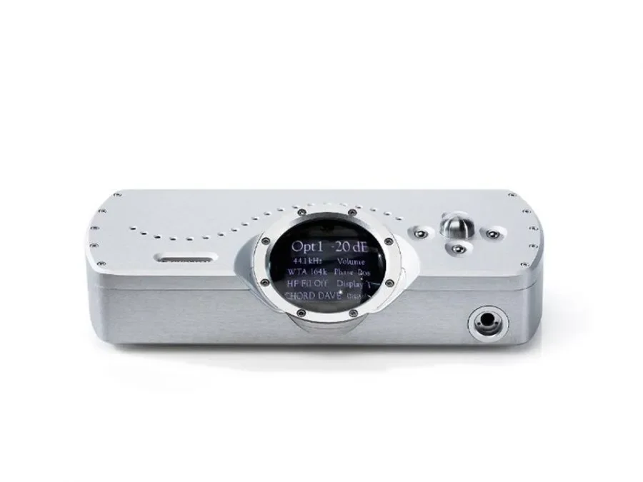 High-end digital audio device with a circular display, metallic finish, and multiple controls on top.
