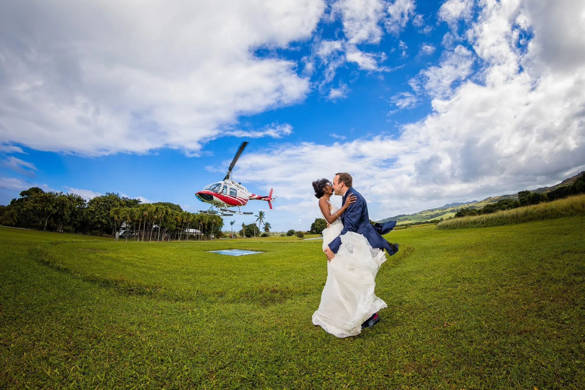 Wedding portrait of Melina and Patrick at Heritage Le Telfair in Mauritius.