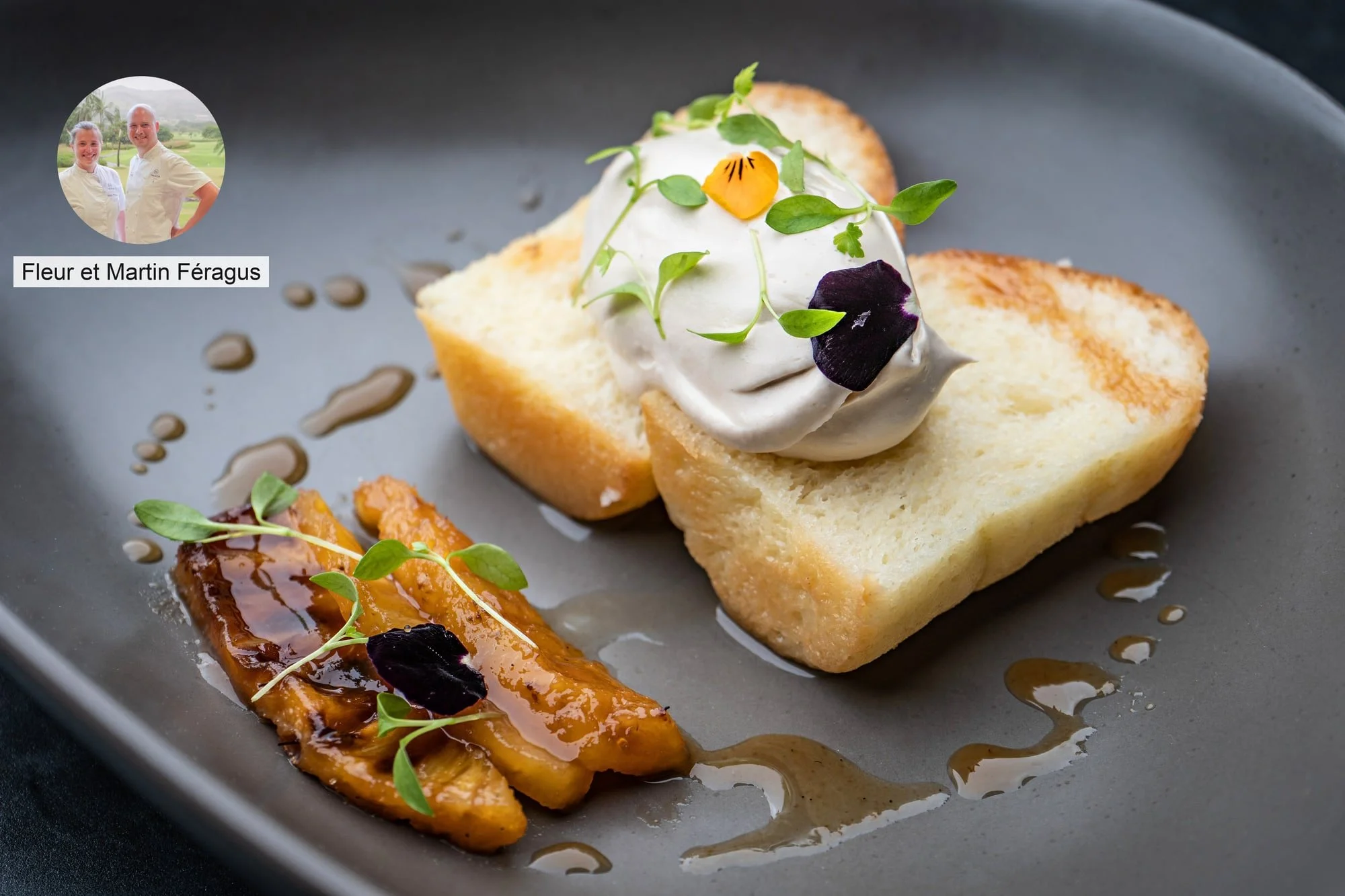 Brioche with cream and citrus by chefs Fleur and Martin Feragus, styled for fine dining.