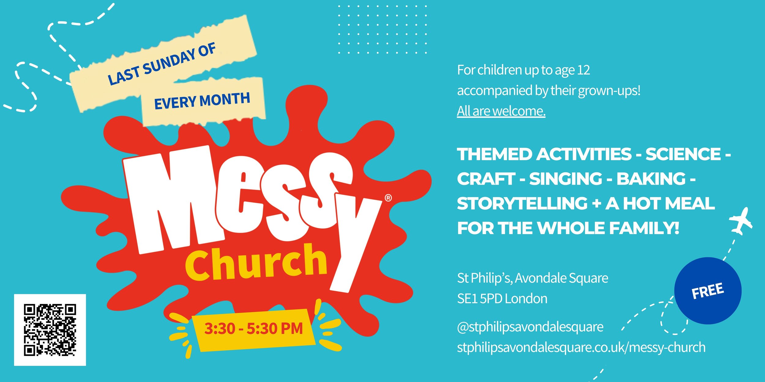 Messy Church banner for St Philip's Avondale Square