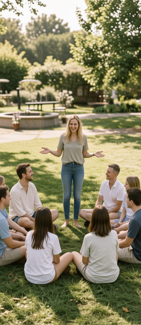 Gruppo di genitori che si incontrano al parco
