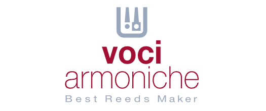Logo con testo 'voci armoniche' e la sottotitolo 'Best Reeds Maker'