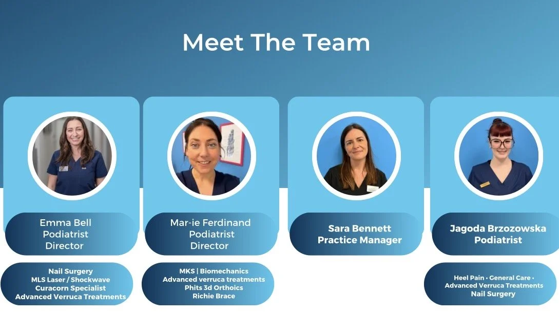 Team introduction slide showing four professionals with their titles and specialties.