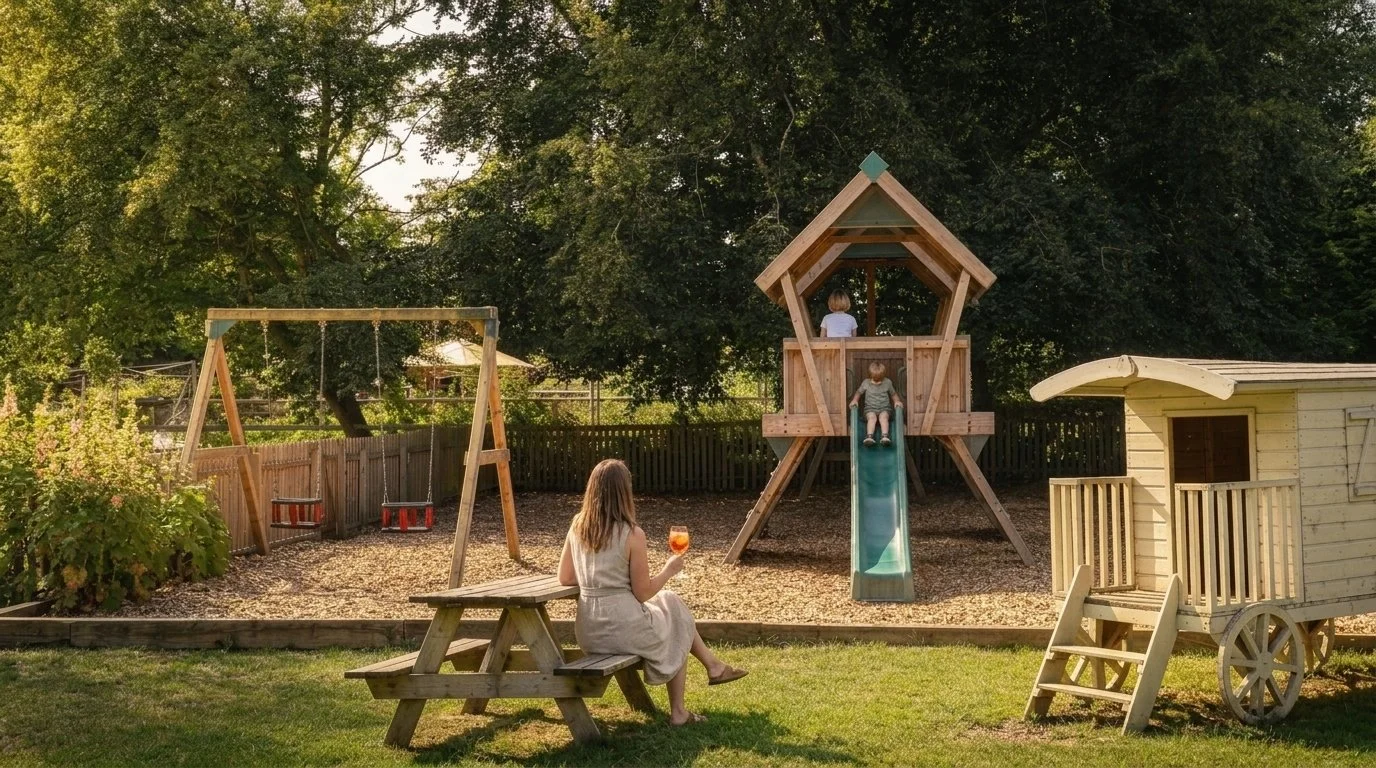Climbing frame at brewery tap beer garden