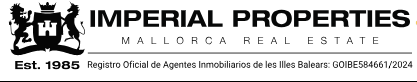 Logo of Imperial Properties Mallorca Real Estate with a crest and text about official registration in the Balearic Islands