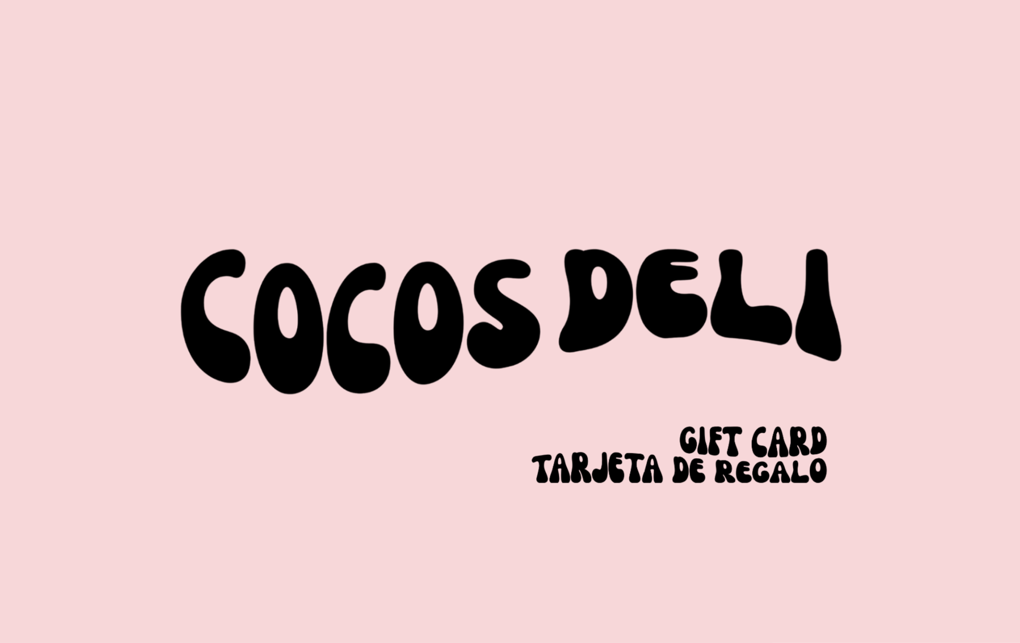 Pink gift card with black bold stylized text that reads 'GIFT CARD TARJETA DE REGALO'.