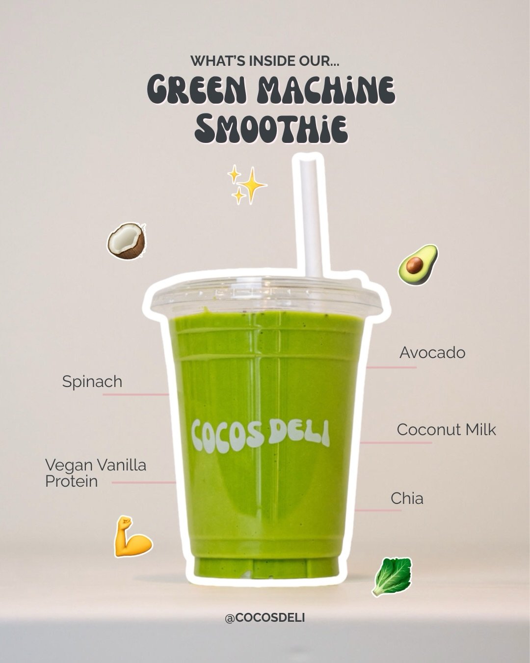 Hitting your health goals doesn&rsquo;t have to be hard 💚

Our &ldquo;Green Machine&rdquo; smoothie is packed with greens, protein and all the good stuff to power your day, while still feeling like a little treat ✨💪🏼

P.S. It&rsquo;s vegan-friendl