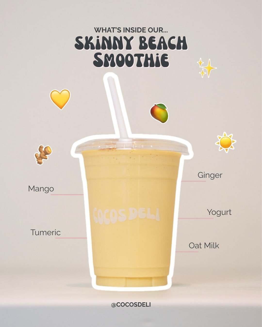 Your cup of sunshine ☀️🥭

Meet the Skinny Beach smoothie &ndash; anti-inflammatory, gut-friendly, and packed with vitamins for that summer glow!

Get your sunshine glow at
📍 Cocos Deli Portals &amp; Cocos Deli Palma

#mallorcafoodguide #palmademall