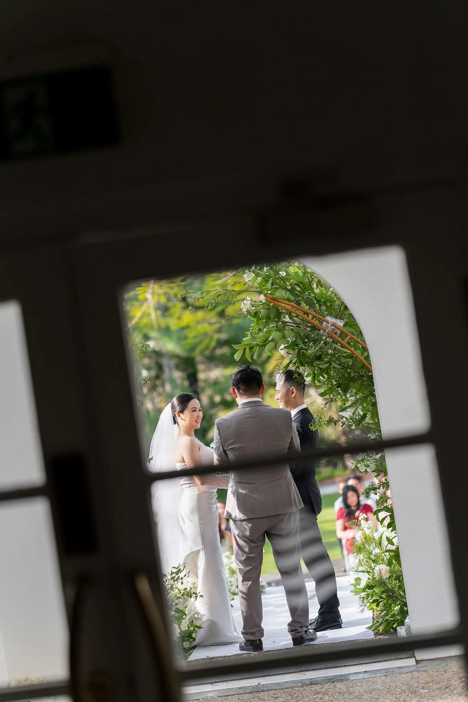 through the glass door