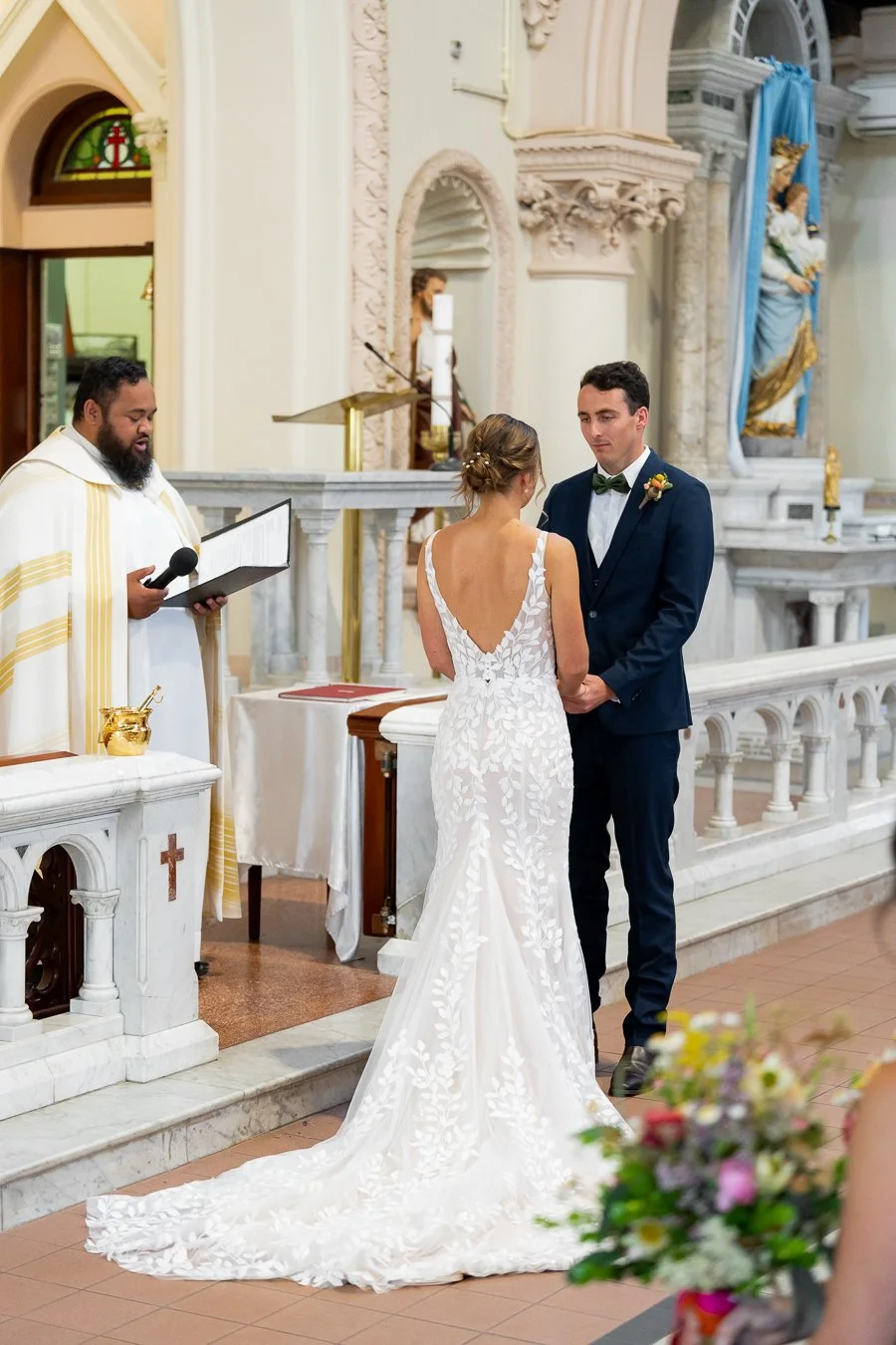 The bride read her vows as they looked at each other
