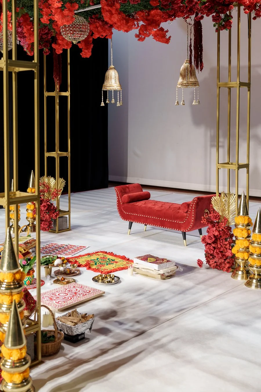 red sofa on stage