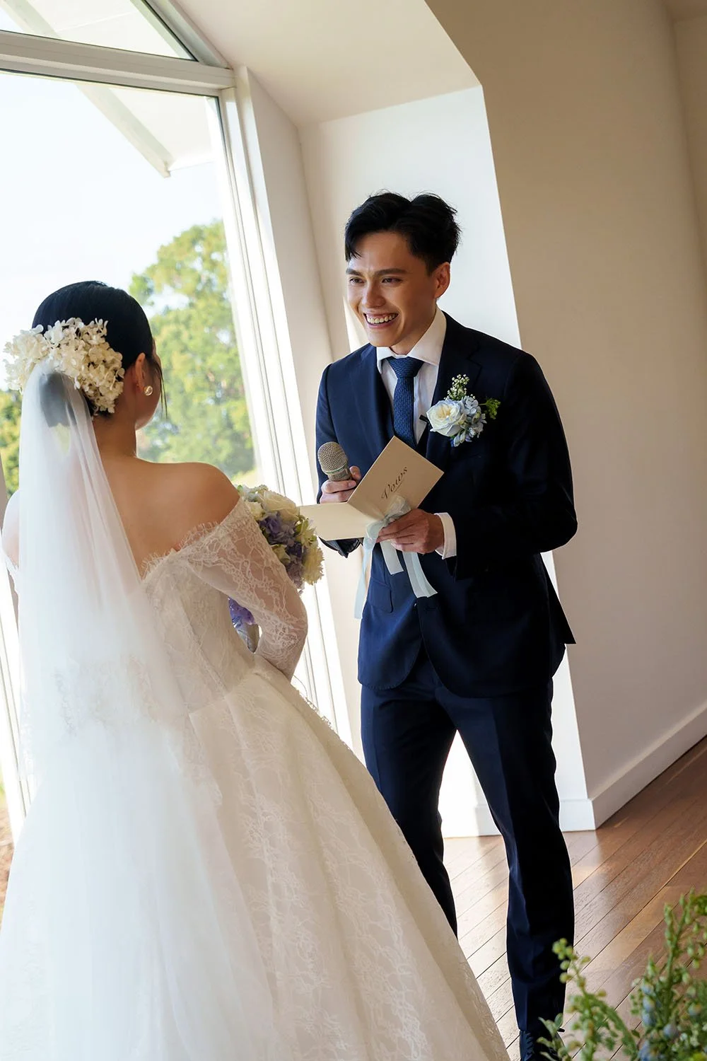 Michael laughing when making his vows