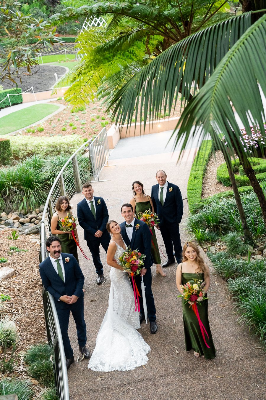 bridal party all look up the Brisbane wedding photographer Whistler Li