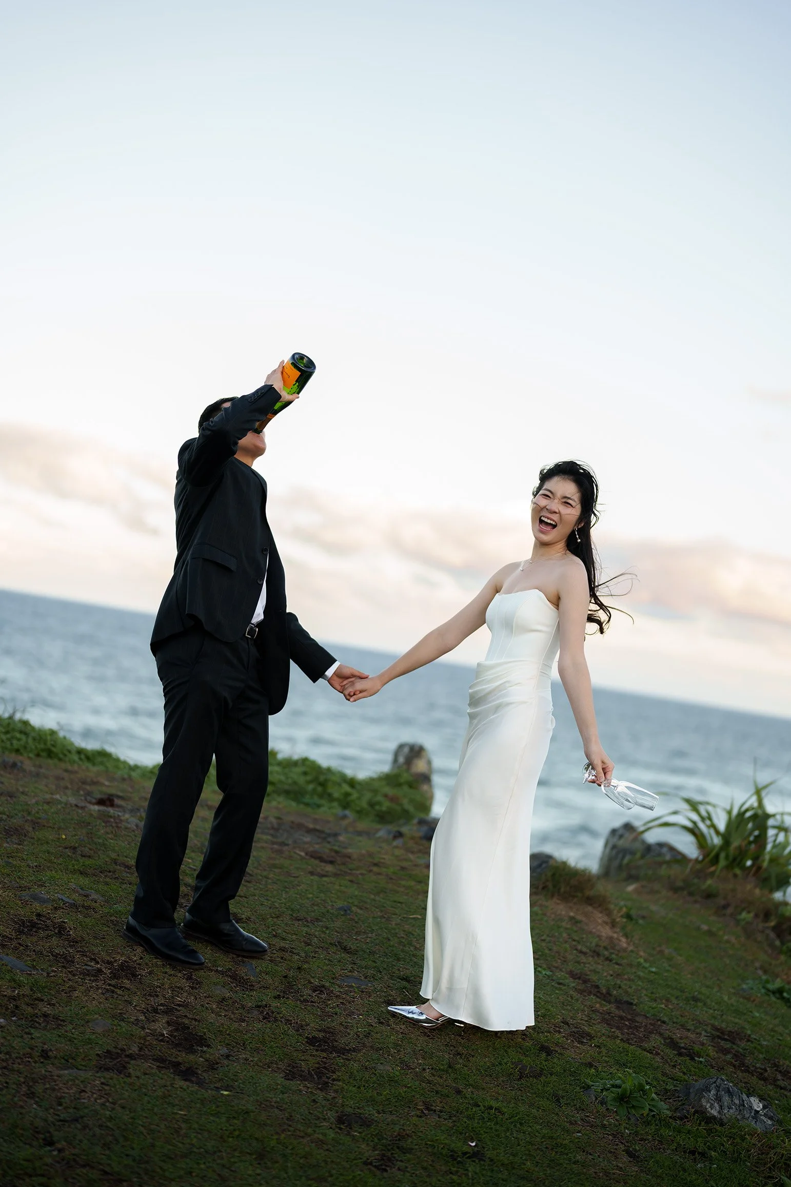 Silva drinking the champing bottle, and Silva big laughing to the camera
