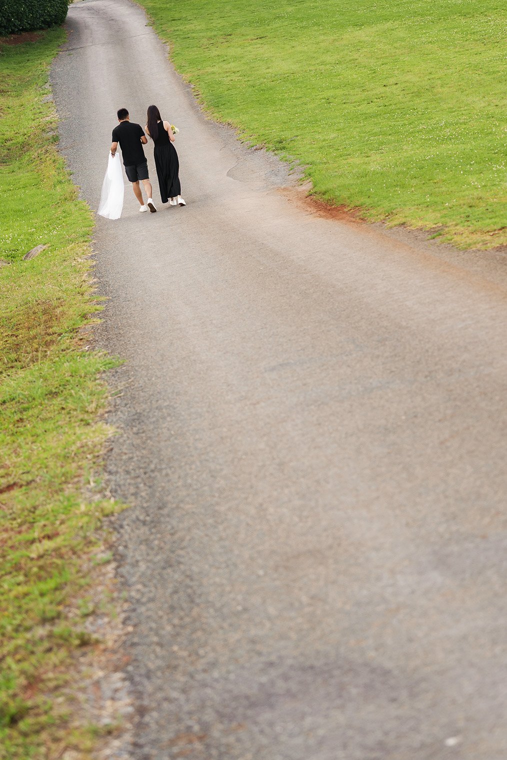 Rennie and Brain walking on the road