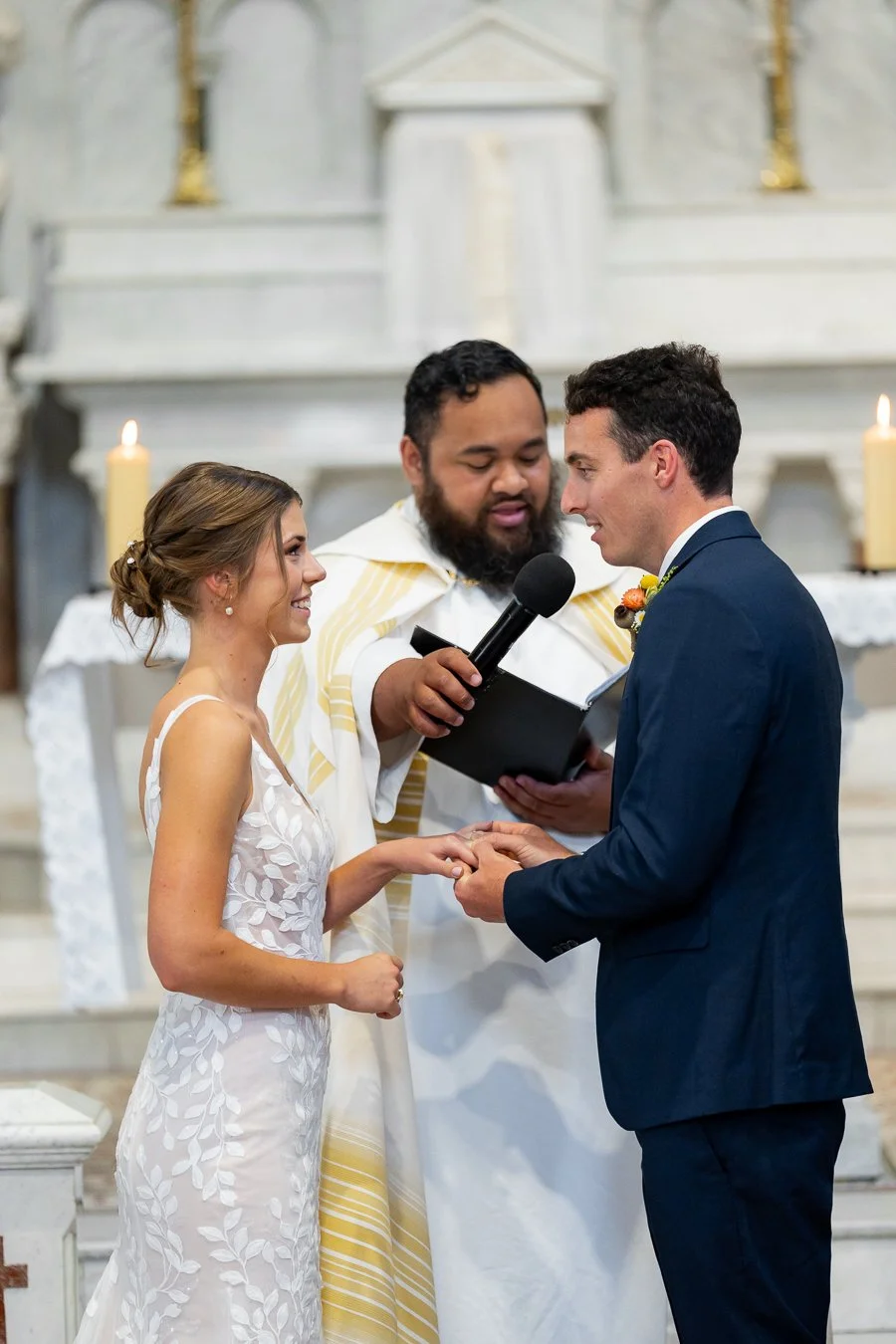 The groom said ‘I do’ and placed the ring on the bride’s finger.