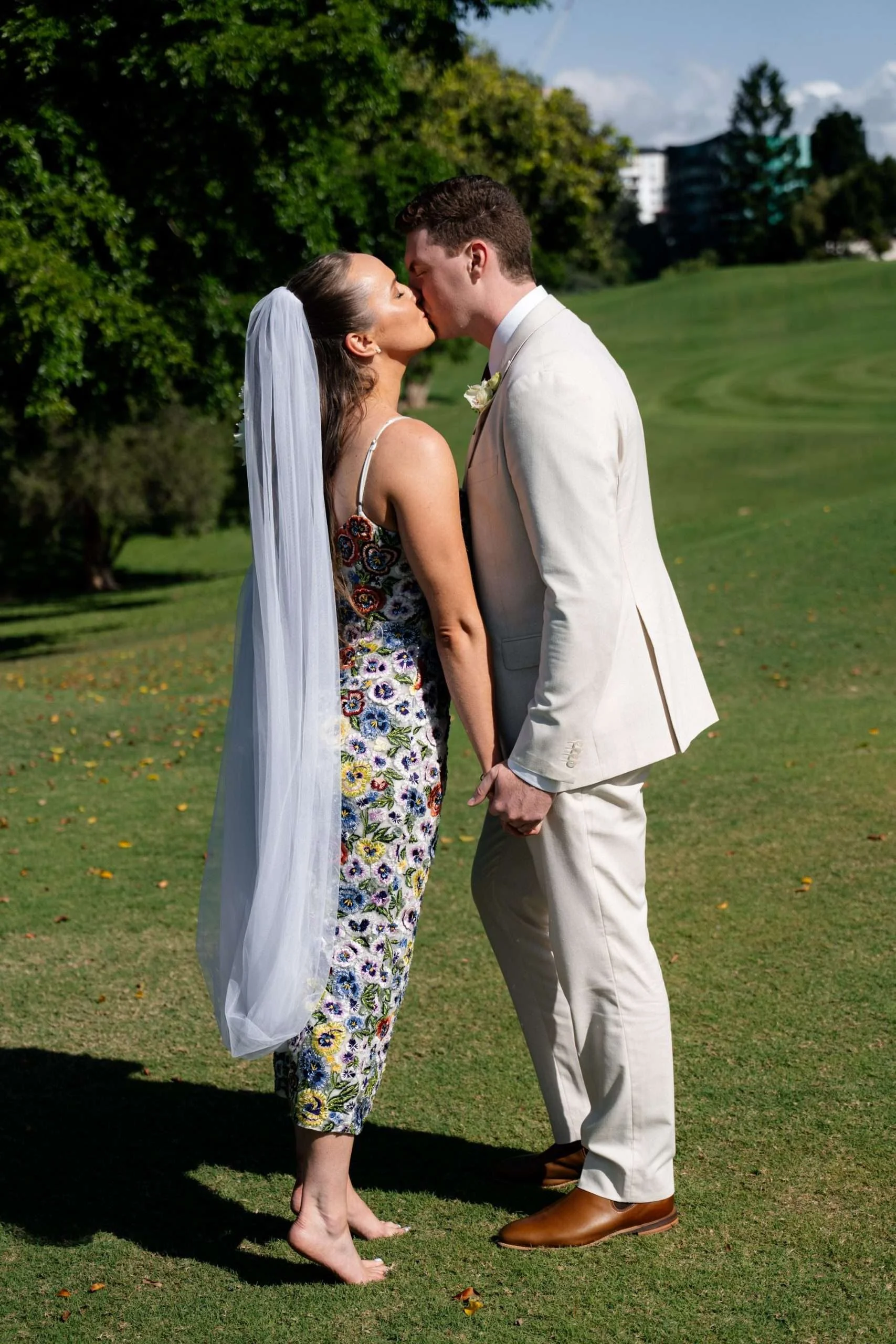 bride and groom kissing