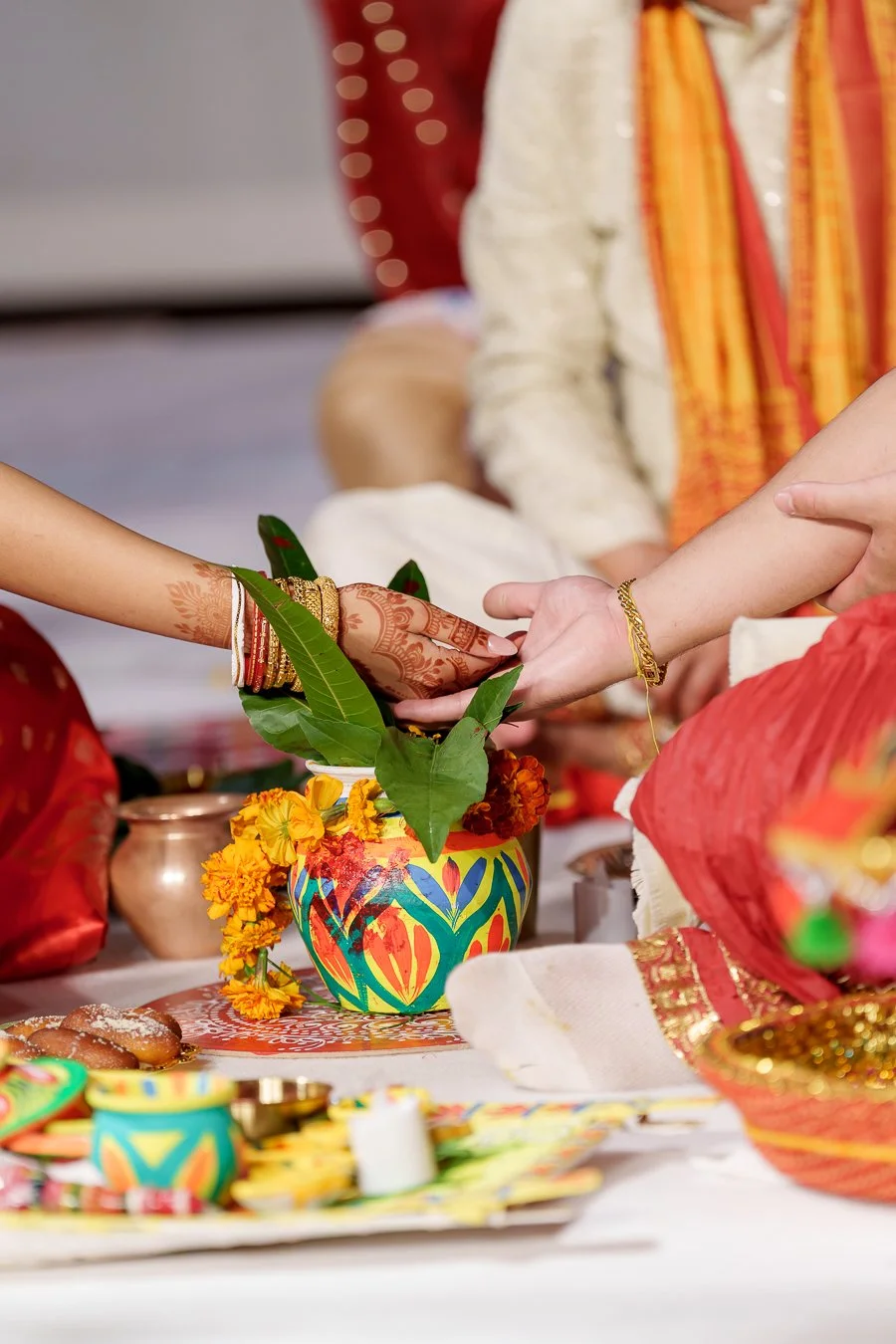 Amrita and Casey's hand together up to a pot