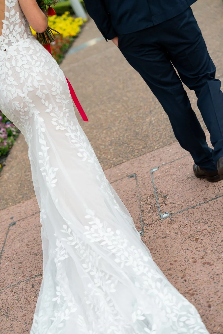 bride and groom's leg