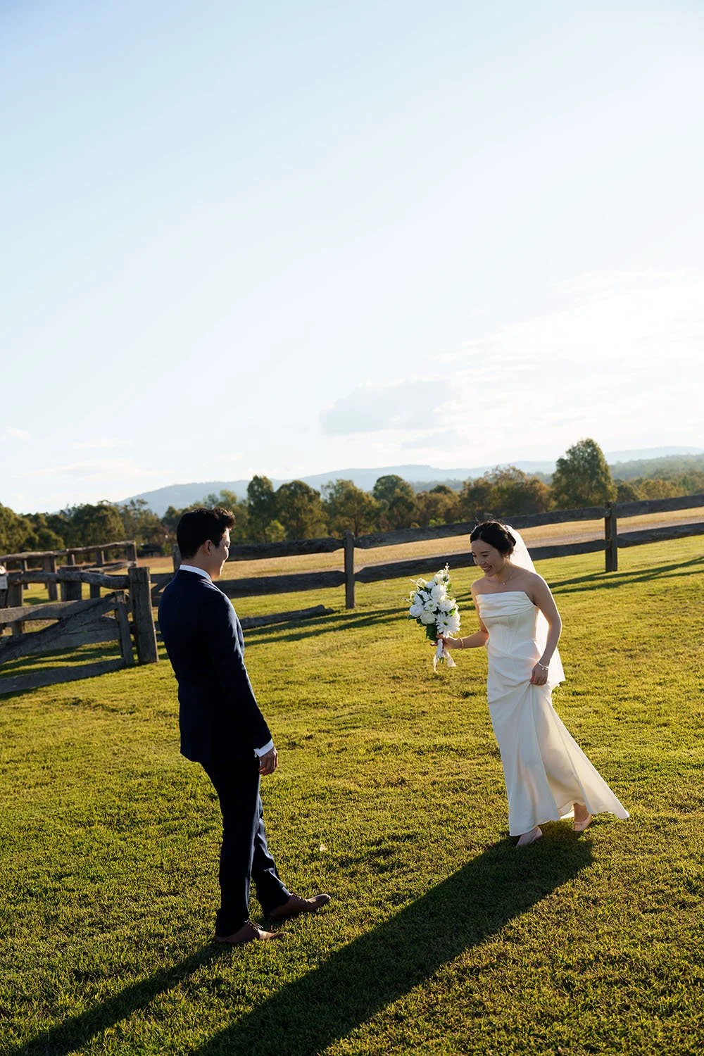 Eric and Flora walking towards to each other