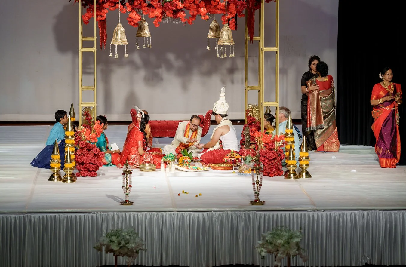 mandap set up stage and their celebration in progress, Amrita's uncle put on the