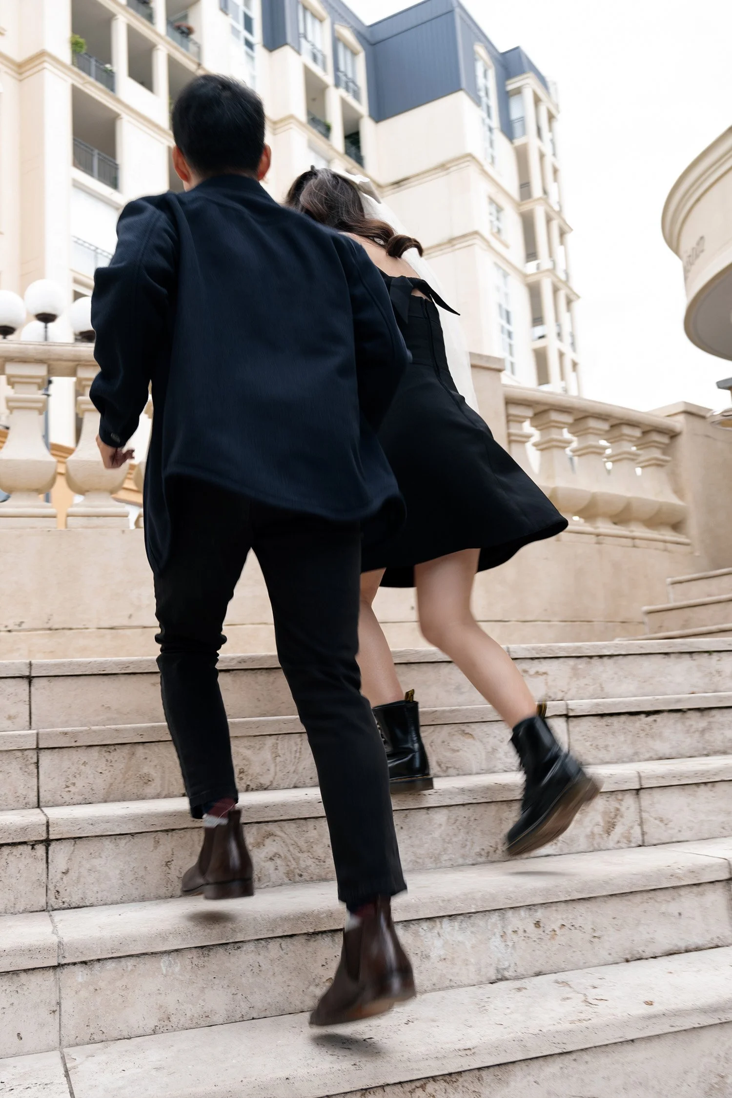 Paul and Krystel running up to stairs