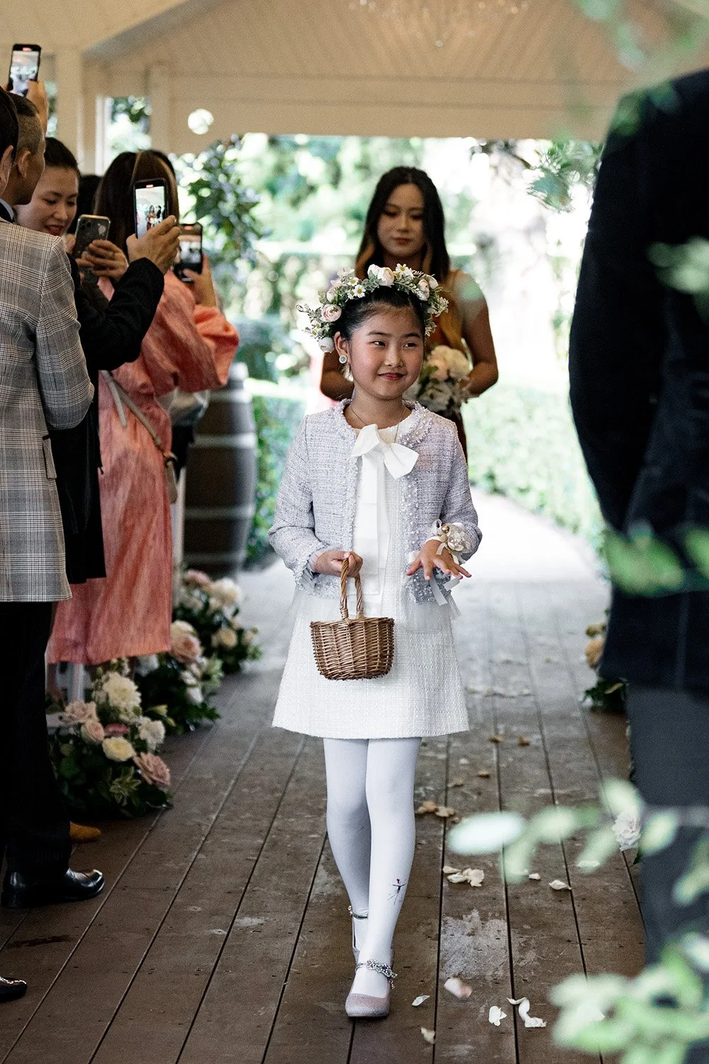 flower girl walking in
