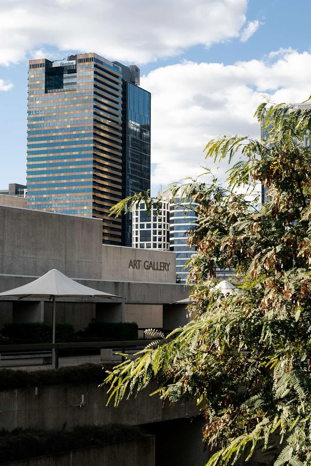 The art gallery building, with its striking architecture, featuring clean lines and expansive glass windows, creating a sophisticated and modern backdrop for any occasion