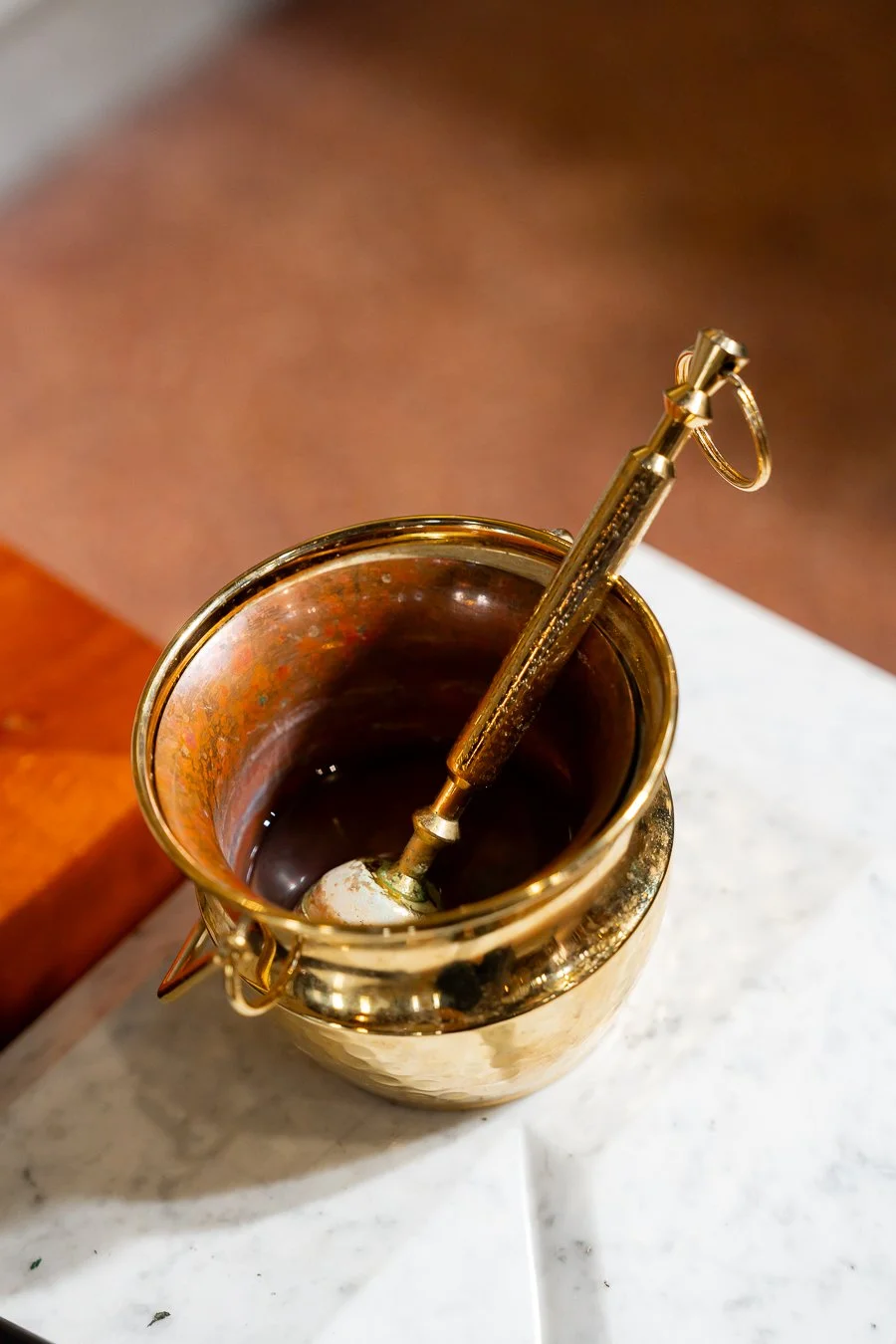 The holy water inside the church