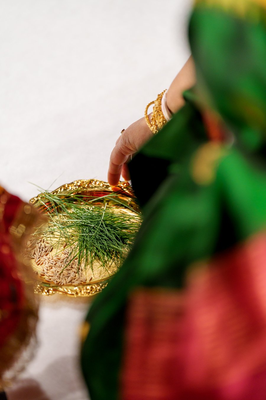wheat and green leaf on a golden plate