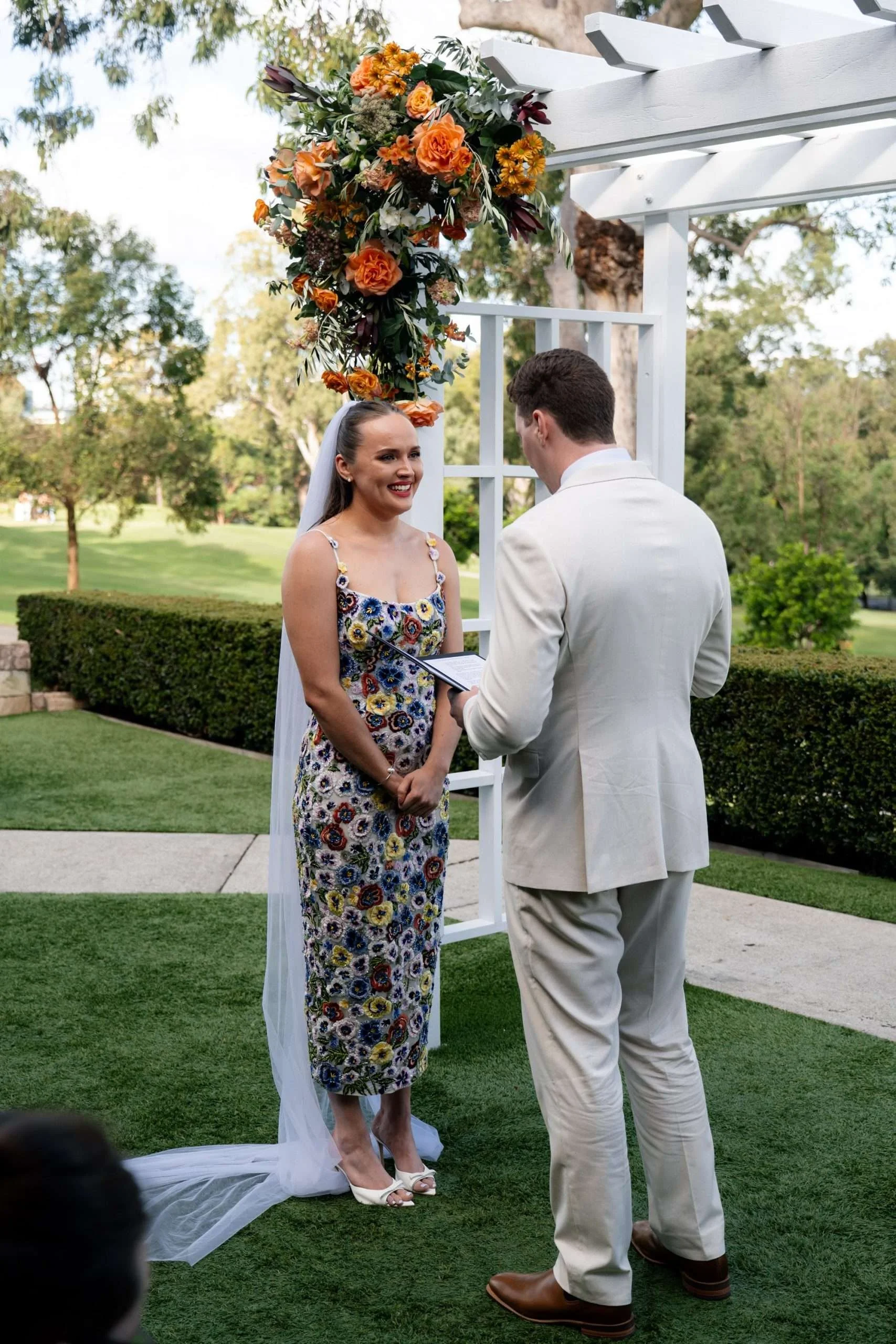 bride Charlotte look at groom's eyes almost cry in wedding ceremony