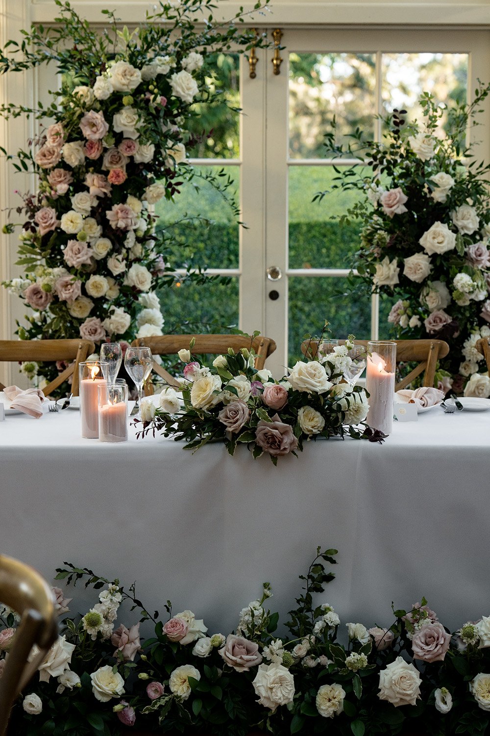 bridal table flower decoration set up in Gabbinbar Homestead