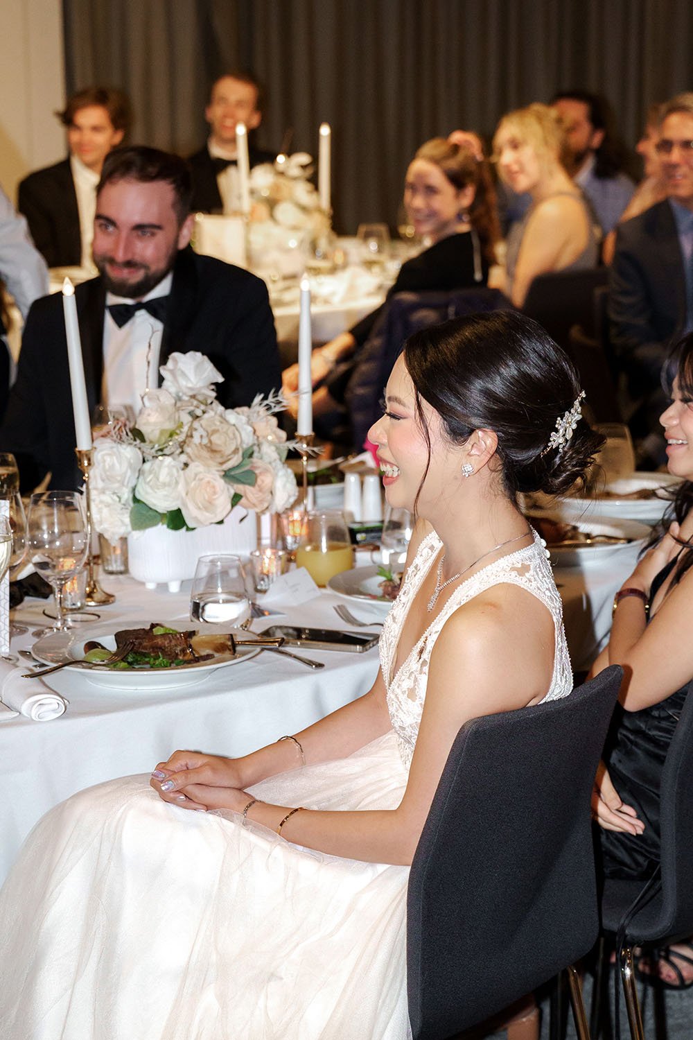 bride Nori laughing
