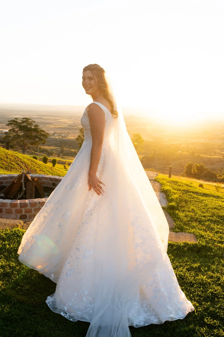 Chiarra look back in her beautiful white wedding dress