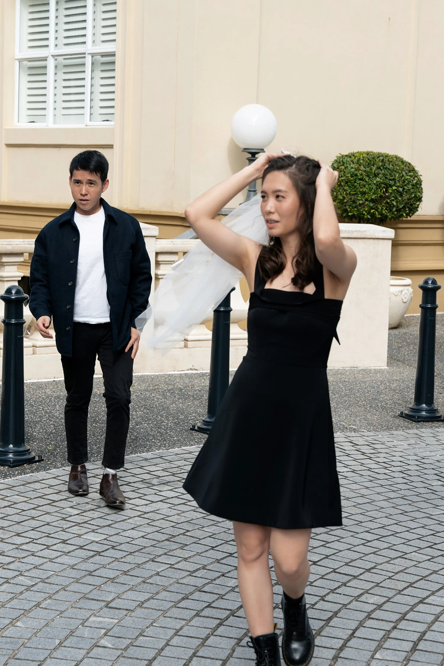 Paul and Krystel walking towards to the Brisbane wedding photographer Whistler Li