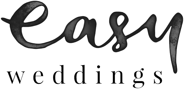 Stylized black word "easy" above the words "weddings" in smaller, simple font